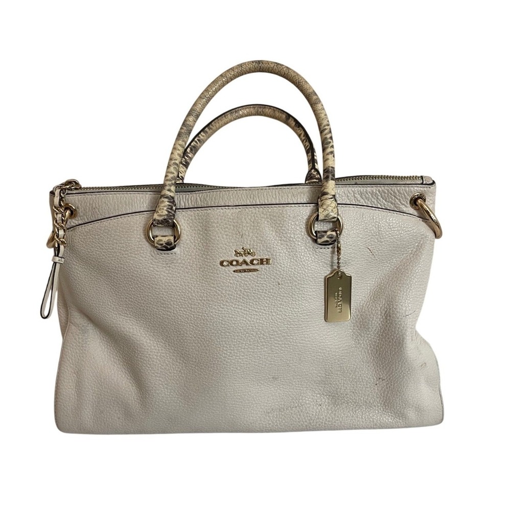 Coach Kelsey Satchel Womens Medium White Good Snakeskin Leather Bag F50321